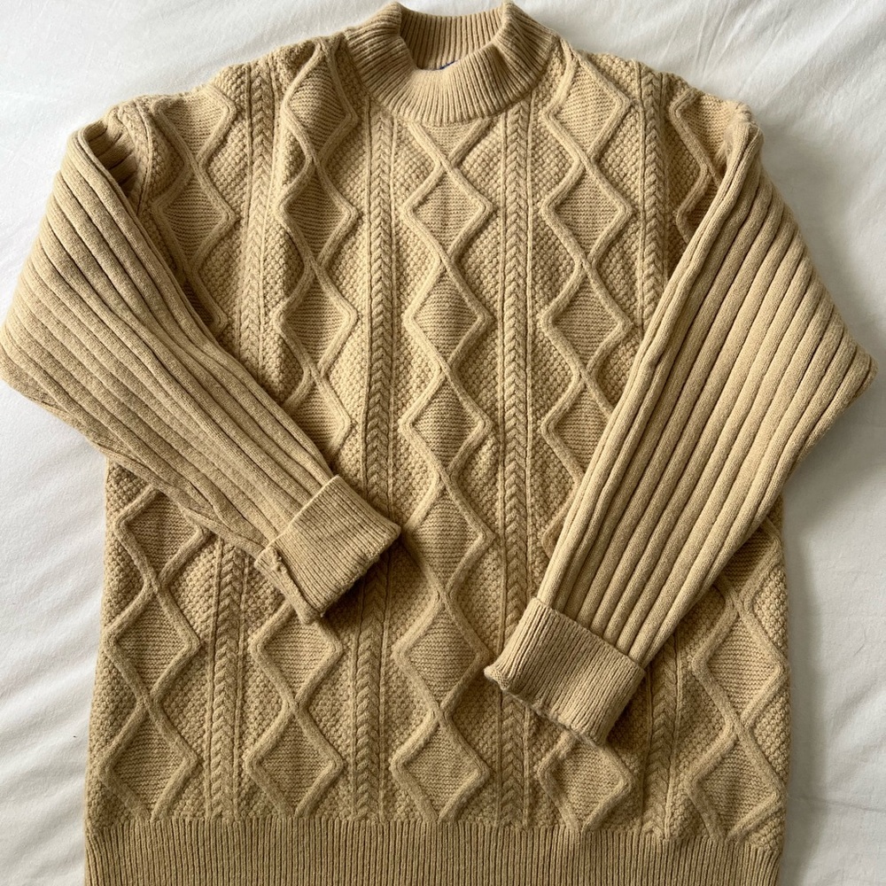 Aelfric Eden Beige Cable Knit Crewneck Sweater